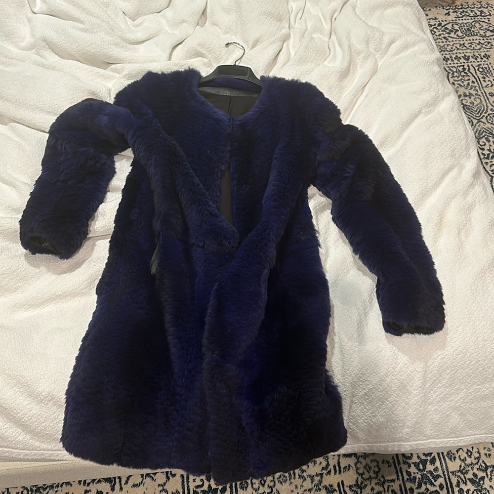 Blue rabbit fur coat